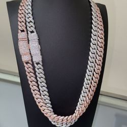 💎Real solid 925 silver 18k white gold vvs lab made moissanite diamond Mosaic Cuban link chain💎