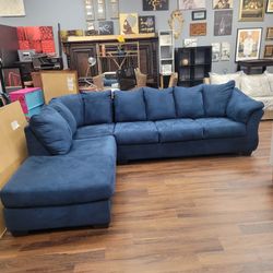 Blue Suede Sectional Sofa Set