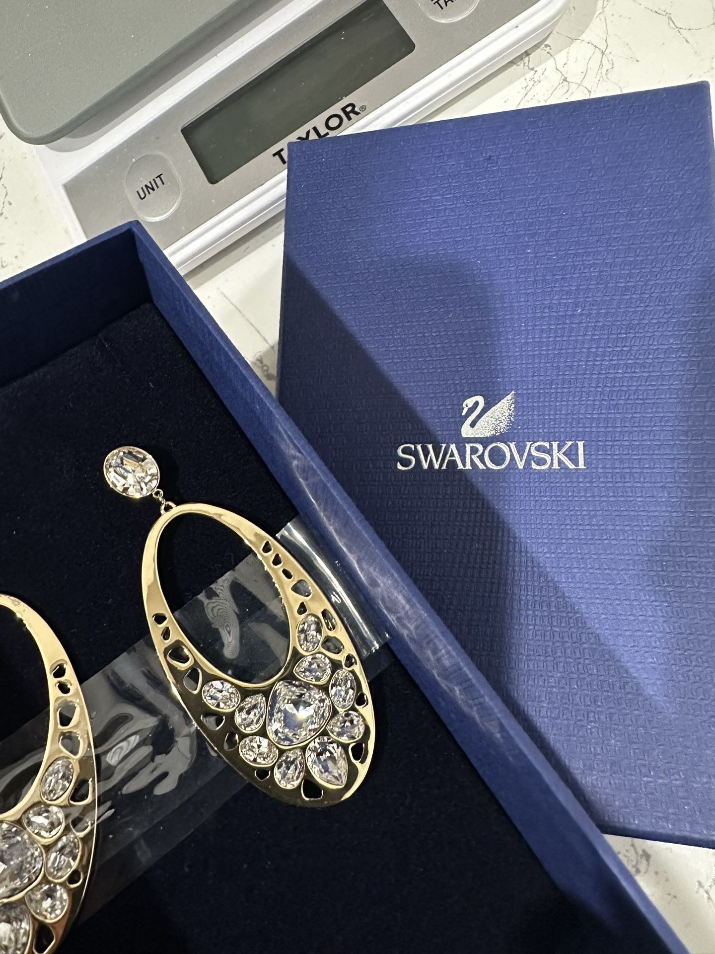 Swarovski Gold-Tone Crystal Statement Earrings – With Original Box