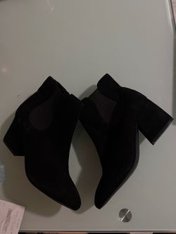 Black Suede Chelsea Ankle Boots with Block Heel