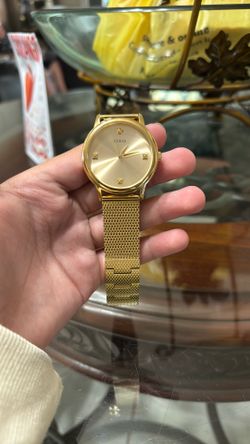 GUESS gold-tone mesh diamond analog watch