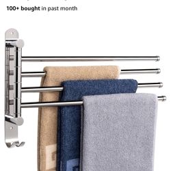 NearMoon Swivel Towel Rack, Thicken SUS304 Stainless Steel 4-Arm Towel Bar, Space Saving Wall Mounted Towel Holder with Hook, Rustproof Swing Out Towe