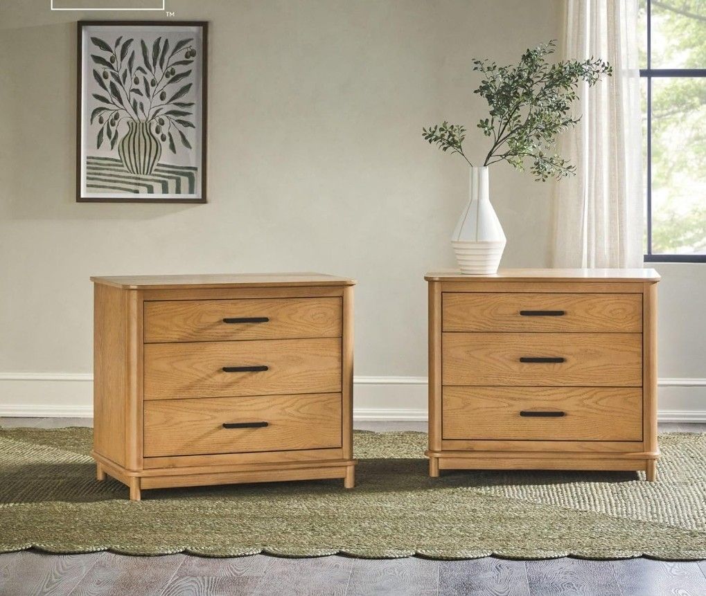 Set Of 2 Contemporary 3-Drawer Wood Nightstand,(New In A Box)