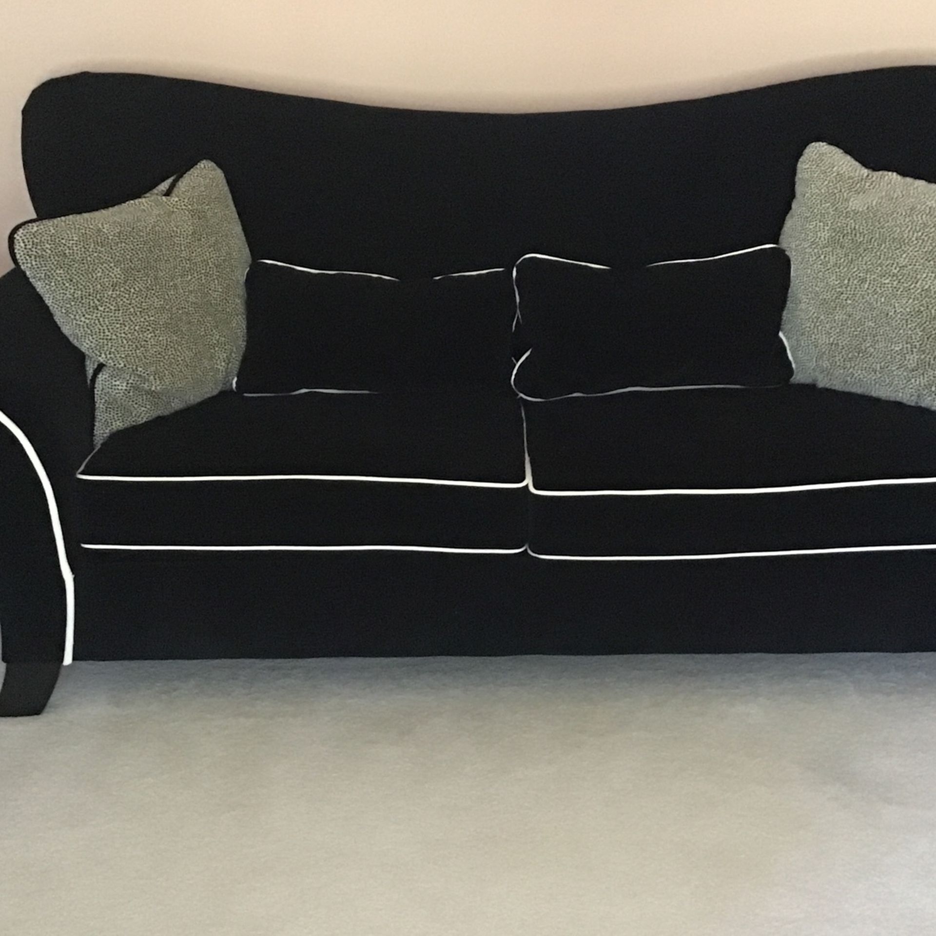 Black Velvet Sofa With White Velvet Chair.