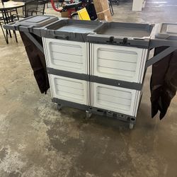 TrailBlaze Commercial Janitorial Cart, Cleaning Carts On Wheels, Housekeeping Cart with 3-Tier Shelves, with Cover and Vinyl Bag, Multifunctional Hote