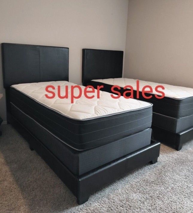 AMAZING DEAL !! 2 TWIN BED FRAMES , 2 TWIN MATTRESSES WITH BOX SPRINGS!!!