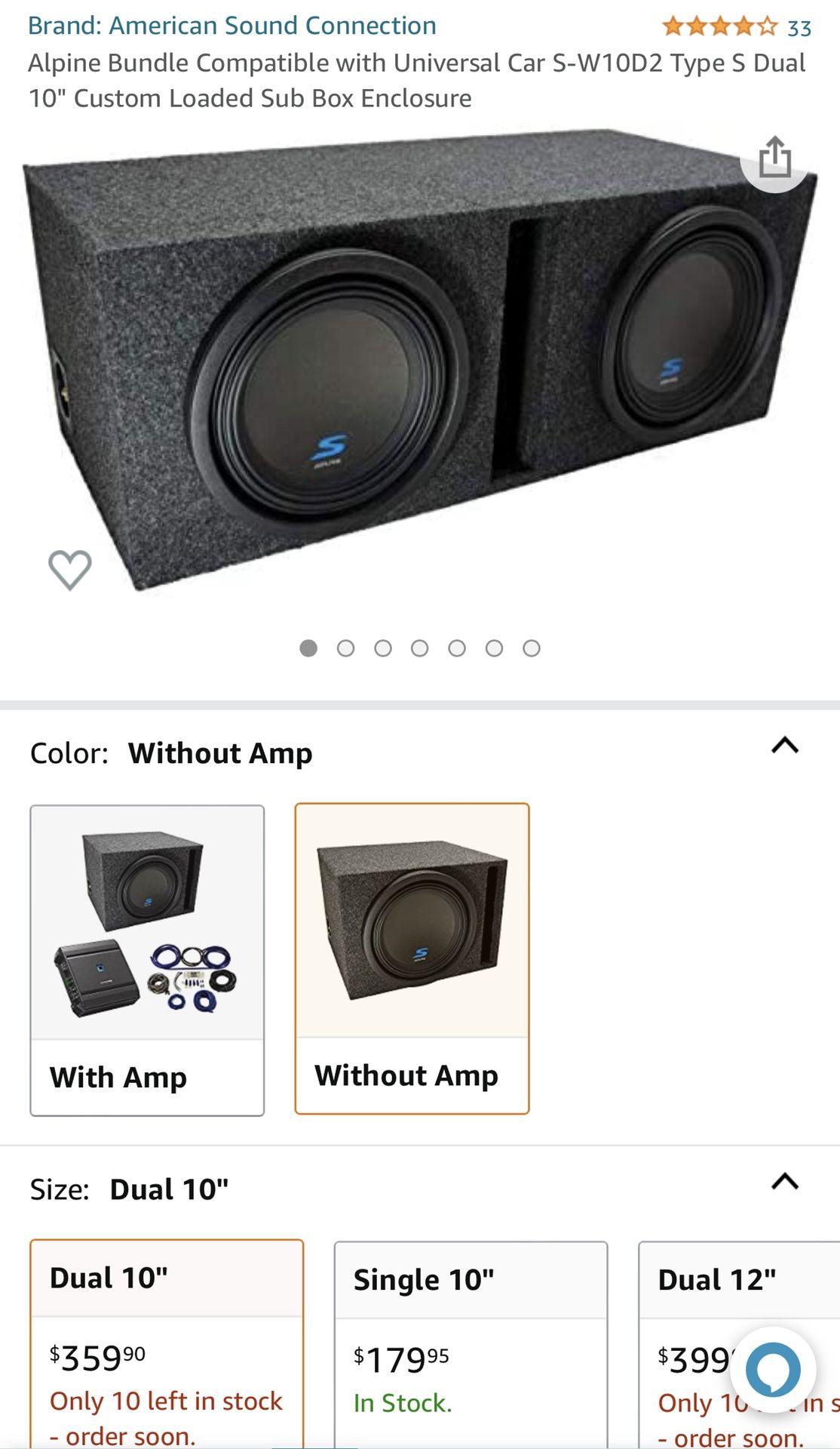 Alpine Subwoofer- Dual 10”