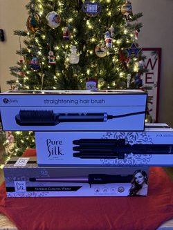 Hair Curling Wand, Straightening Brush, and 3 Barrel Curling Iron Crimper BUNDLE