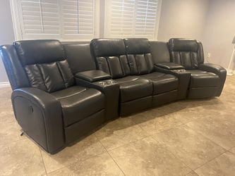 New 4 Reclining Sectional. Grey Or Blue Gel Leatherette. Free Delivery!