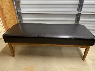 New, Baxton Studio Arvid Mid-Century Modern Dark Brown Faux Leather Upholstered Wood Dining Bench