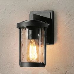 Uolfin Modern Cylinder Outdoor Porch Wall Lantern Sconce 1-Light Matte Black Farmhouse Patio Wall Light with Water Glass Shade