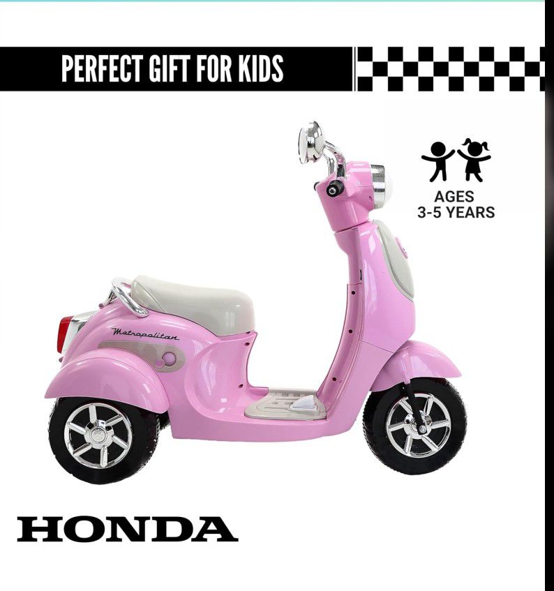 Honda Metropolitan Pink Scooter Ride On Toy For Kids, 6 Volt