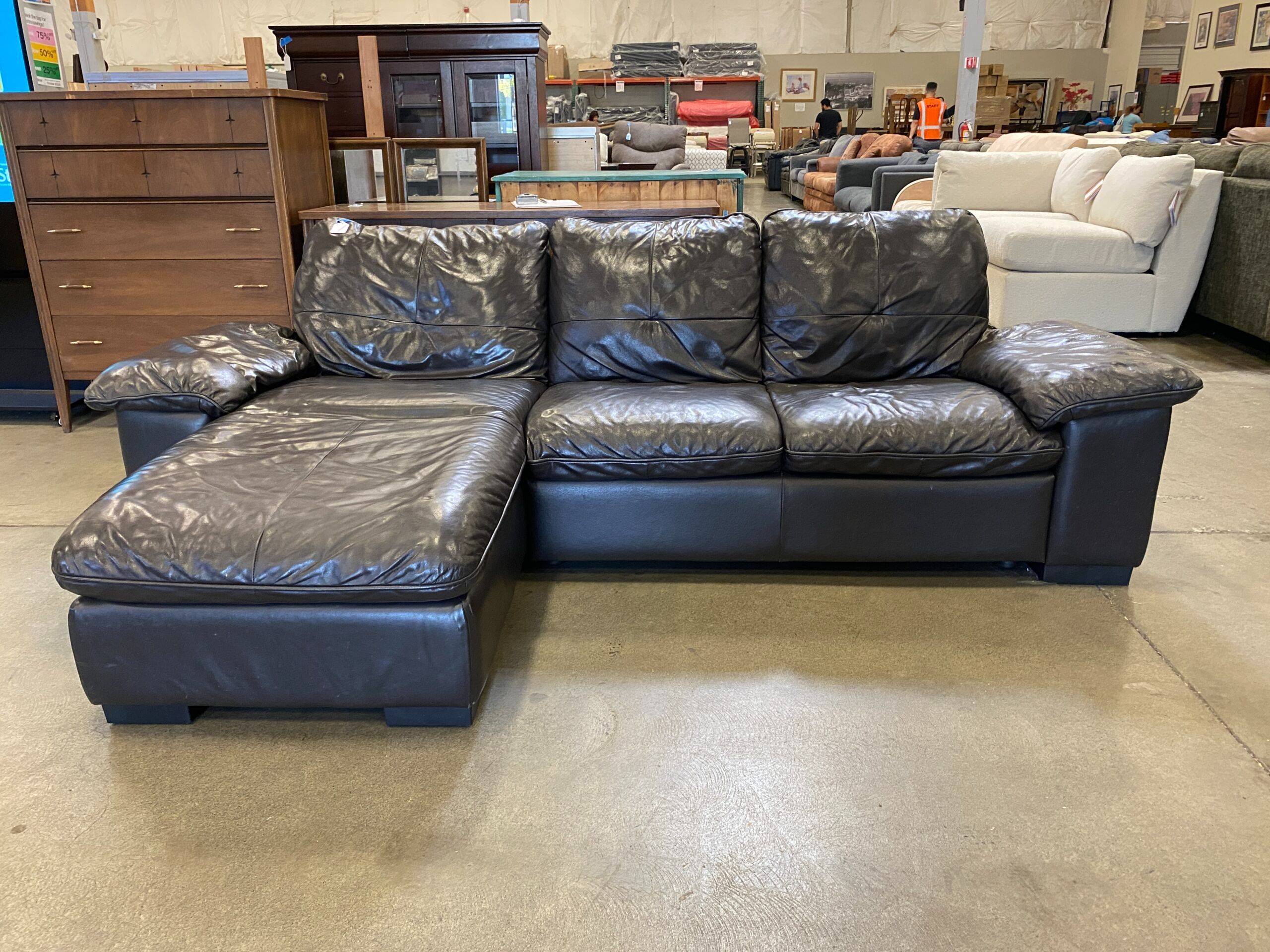 Chocolate Brown Leather L-shaped Sectional