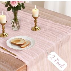 2 Pack Pink Cheesecloth Table Runner, 120x35” Boho Gauze Cheese Cloth Table. (AN