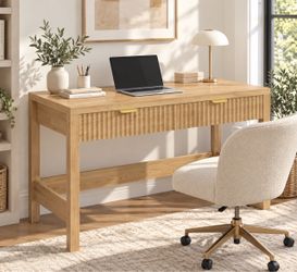 Natural Oak Fluted Computer Desk