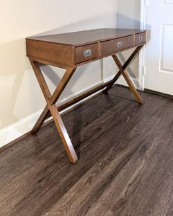 Threshold Campaign Wood Writing Desk with Drawers, Midtone Brown