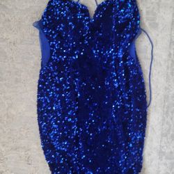 Gala Prom Hoco Blue Sequined Dress
