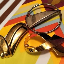 Vintage Gold-Tone Abstract Brooch Pin Set - Mid-Century Modern Style