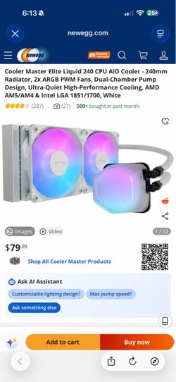 Cooler Master Elite Liquid 240 CPU AIO Cooler - 240mm Radiator AMD AM5/AM4 & Intel LGA 1851/1700, White