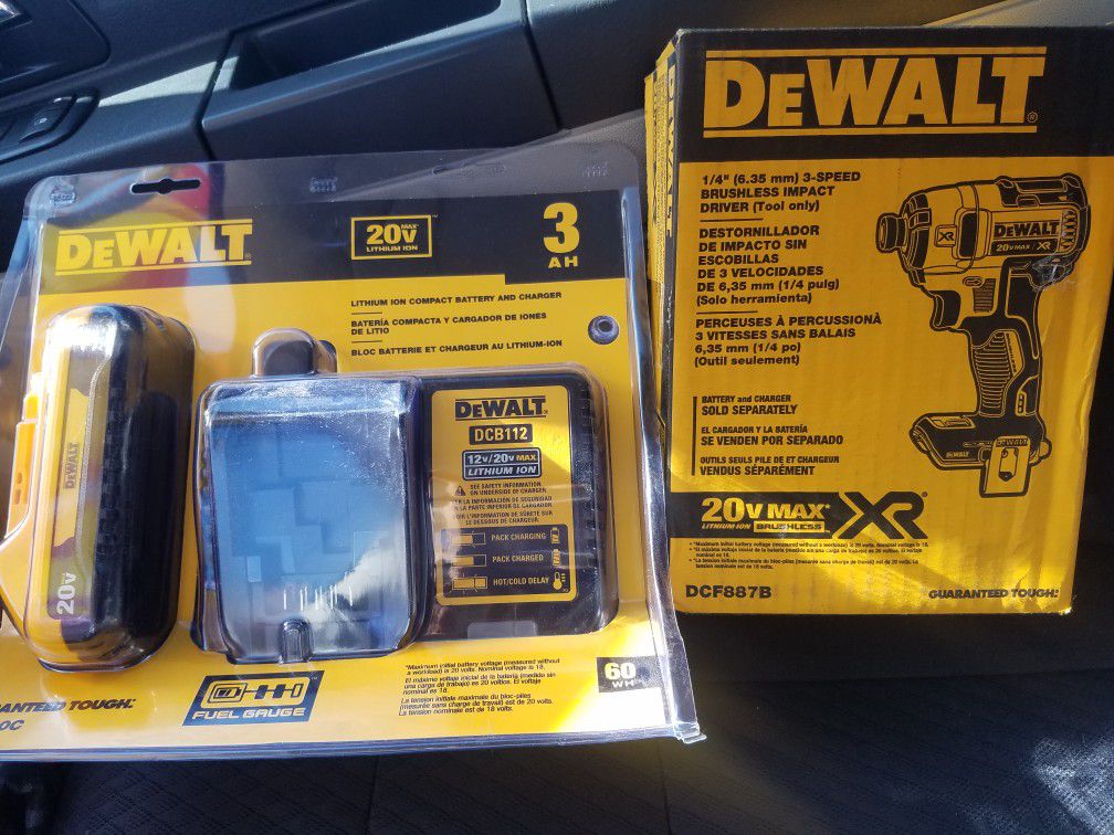 DEWALT 20 V LITHIUM ION BRUSHLESS IMPACT DRILL WITH 20 V BATTERY AND CHARGER SET