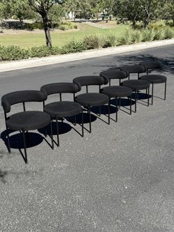 (6) CB2 Inesse Black Bouclé Dining Chairs, made in Italy (Crate and Barrel)