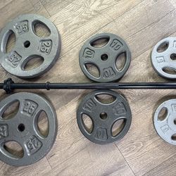 BRAND NEW 6 ft Standard Bar With Pairs Of CAP Weight Plates: 25s, 10s And 5s. (Total: 100 lbs)