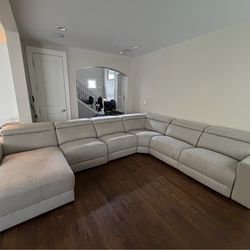 Macy’s Sectional Sofa with Chaise,headrests and 3 power reclining chairs, L shaped sofa, grey beige