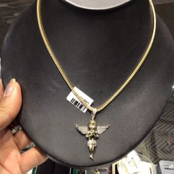 10k Gold Diamond Pendant 3D Style With Franco Chain 18” Inch Together Both Available In Stock.💎💎💎