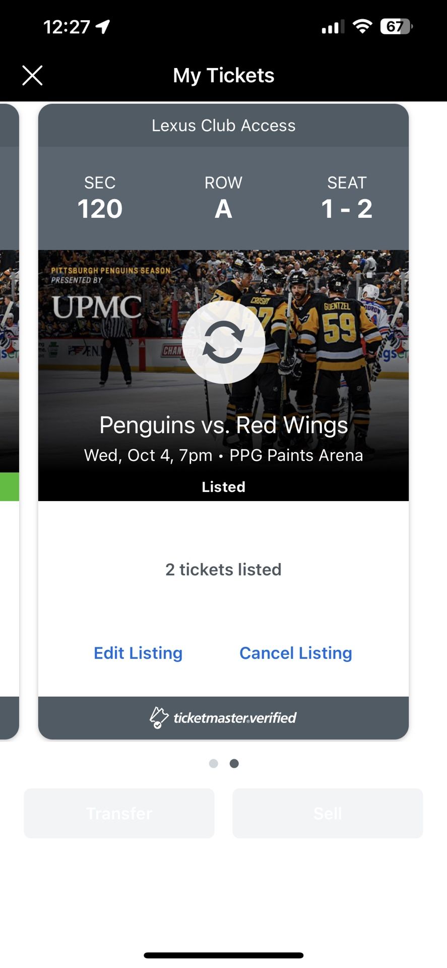 2 Pittsburgh Penguins Vs. Detroit red wings Seats On The Glass For this Wed Oct 4th