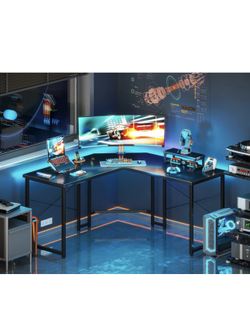 AODK L Shaped Gaming Desk, Computer Corner Desk, PC Gaming Desk Table with Large Monitor Riser Stand for Home Office Sturdy Writing Workstation,51 * 1