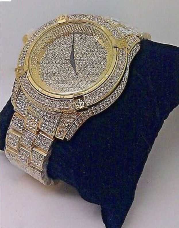 New Men's Yellow Gold Finish Lab-created Diamond Watch,Captain Bling, Iced Out,N