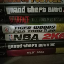 The Original grand Theft auto PS2, Scarface PS2, Tiger Woods PGA, NBA 2K6, Grand Theft Vice City