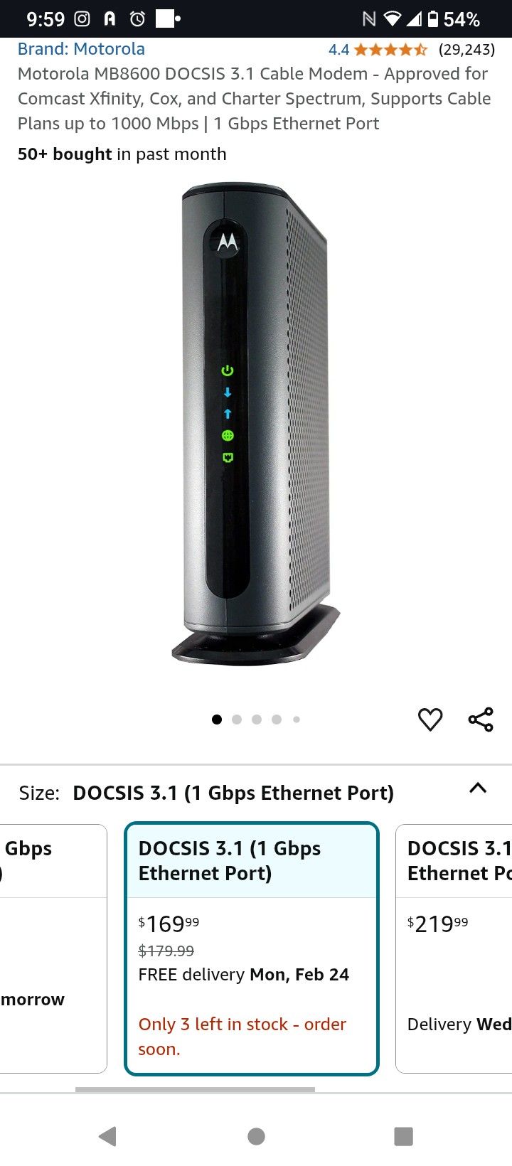 Motorola MB8600 Cable Modem DOCSIS 3.0 Supports XFINITY
