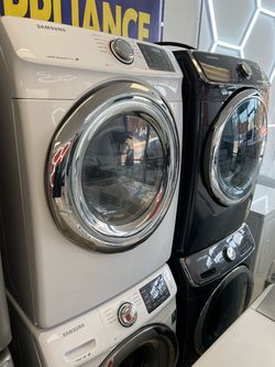 Stainless steel stackable washer and dryer