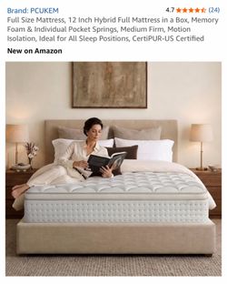 Full Size Mattress, 12 Inch Hybrid Full Mattress in a Box, Memory Foam & Individual Pocket Springs, Medium Firm, Motion Isolation, Ideal for All Sleep