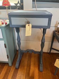 Beautiful blue refurbished vintage solid wood side table