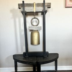 Large Decorative Hanging Bell with Wooden & Metal Frame – Zen Vibes 