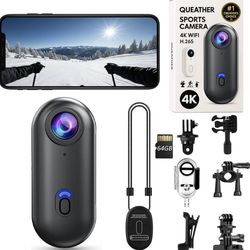 4K POV Thumb Action Camera Wearable Mini Body Camera Clip On Waterproof Hands-Free Body Cam Video Recorder for Ski Cycling Running Swimming Hiking Tra