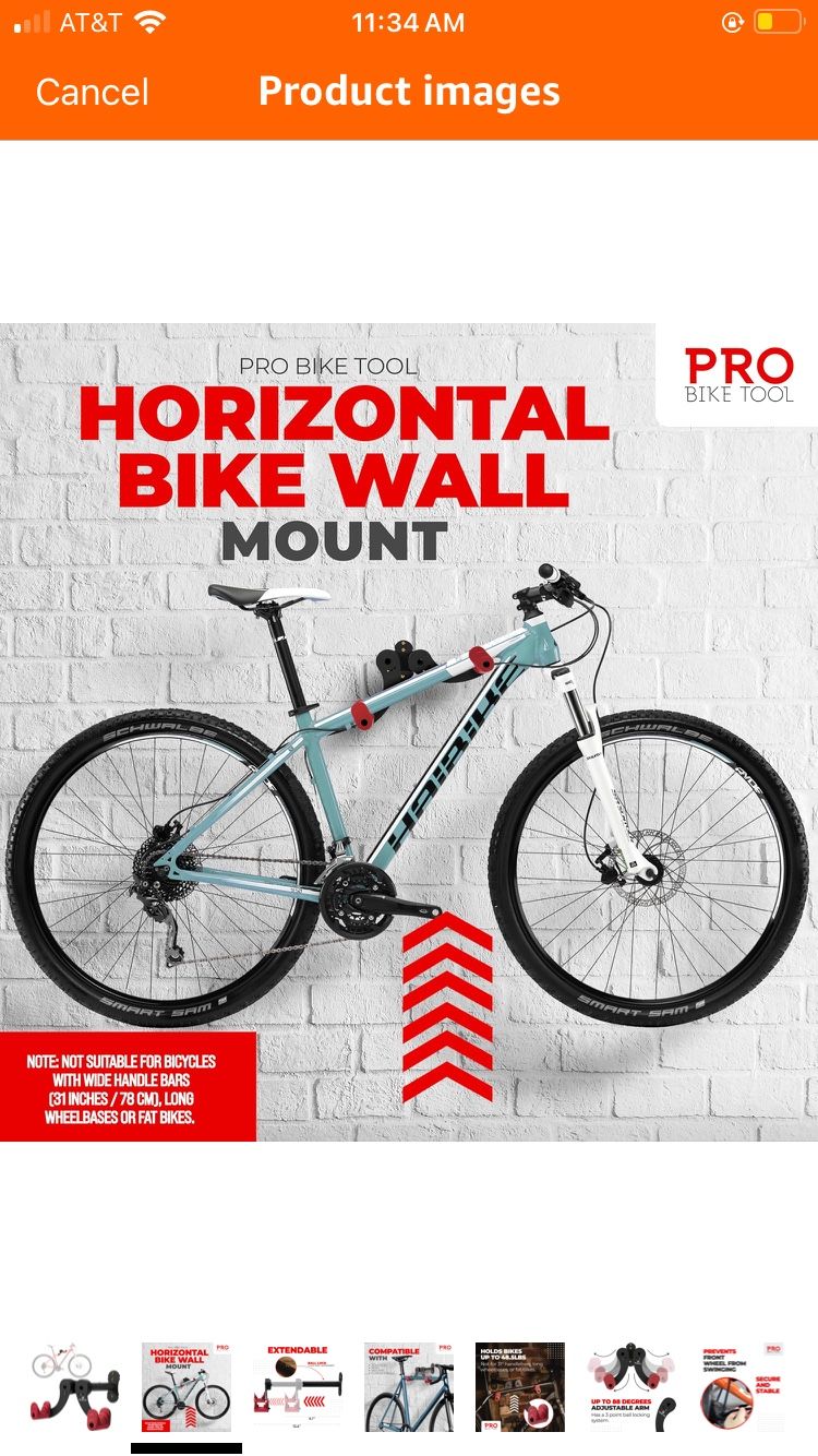 PRO BIKE TOOL Bike Wall Mount - Horizontal Indoor Bike Rack for 1 Bicycle