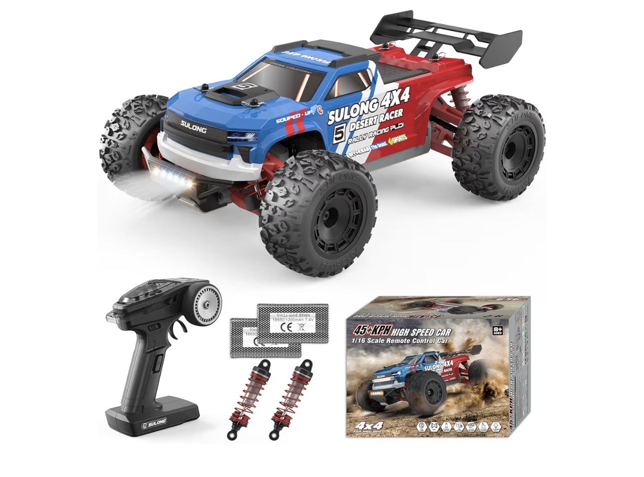 Scientoy 1/16 RC Cars 45 KPH, 4WD All Terrain High Speed Remote Control Car, Offroad RC Truck with 2 Rechargeable Batteries, 60 Mins Runtime, 2.4GHz F