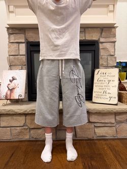 Gray Embroidered Sweat Shorts Fits M-L