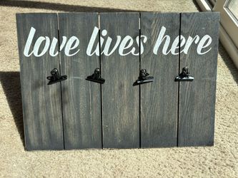 Rustic Wall Art Photo Clip Board – “Love Lives Here”