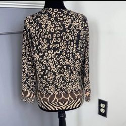 Susan Bristol Womens Knit Cardigan Sweater Animal Print  Button Front Size Small