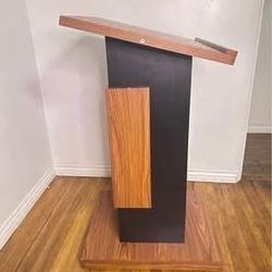 Like New Wood Podium with Wheels,Wooden Lectern Stand,15MM Particle Board,Elegant Design Storage,