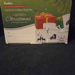 Bruntmore Black Christmas Coffee Mugs W/star Handles Set Of 6