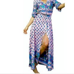New R.Vivimos Women's Summer V Neck Floral peach Button Down Boho XL kimono bohemian