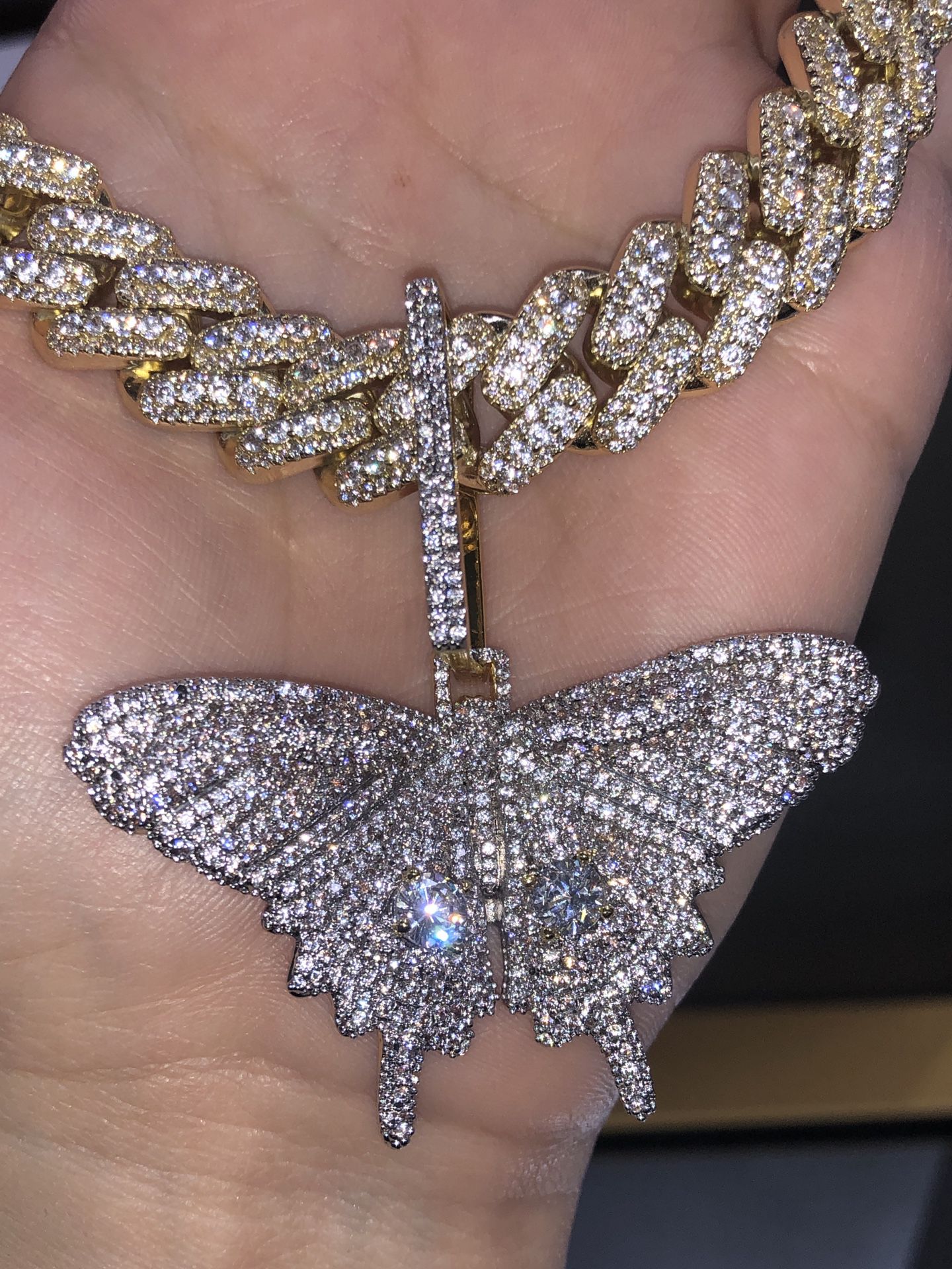Iced Out Miami Cuban Link Chain Necklace “Butterfly” pendant Created ...