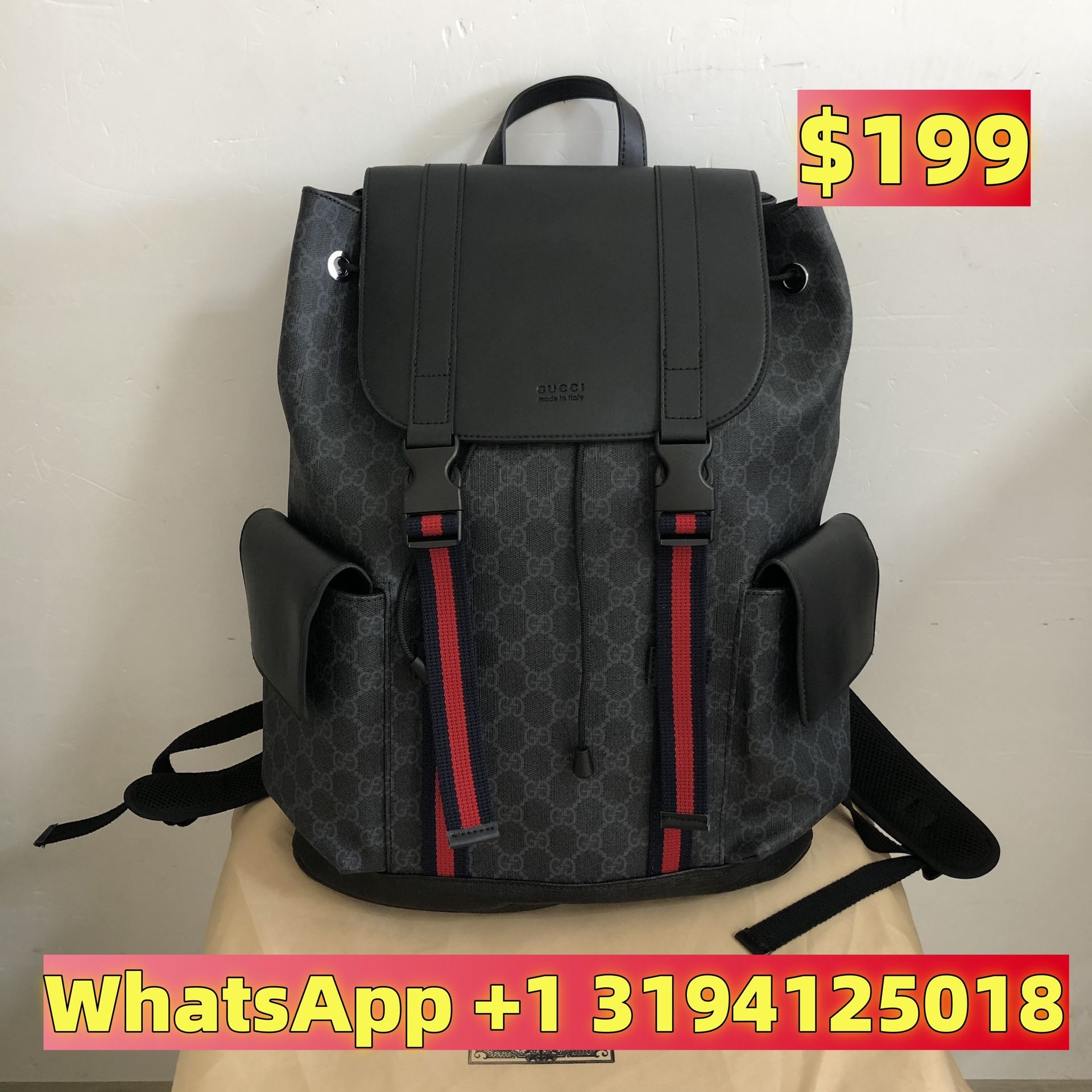 Gucci GG Supreme PVC & leather Backpack gray x black