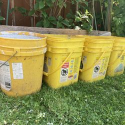 4 Five Gallon Buckets Of Hard Concrete