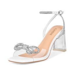 SIZE 7 Worn Once.  Clear White Chunky Rhinestone Sparky Bow Wedding Heels